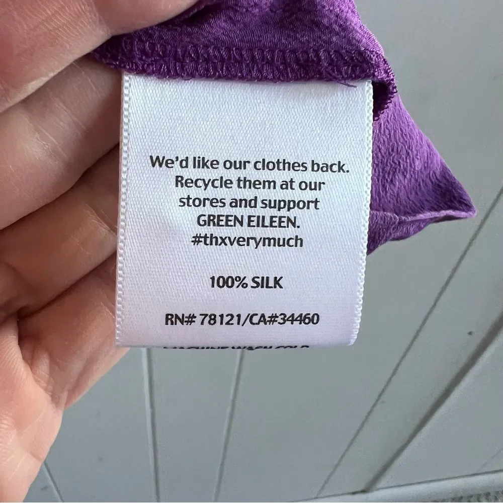 Eileen Fisher Purple Silk Oversized Boxy Short Sleeve Blouse